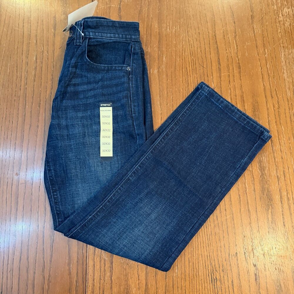 Minimalist Dark Wash Stretch Denim Jeans Regal Exchange Straight Fit 32x32